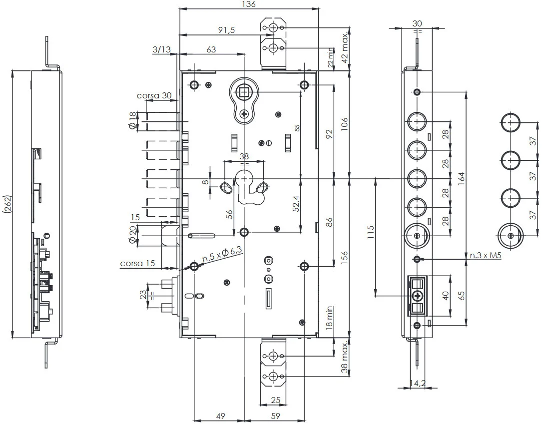 Zamek elektromotoryczny PRO 4RM - rysunek techniczny